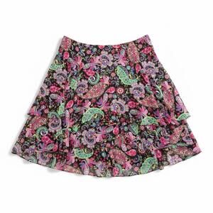 Dana Buchman 100% Silk Paisley Midi Skirt Size 16 Boho A-Line Tiered